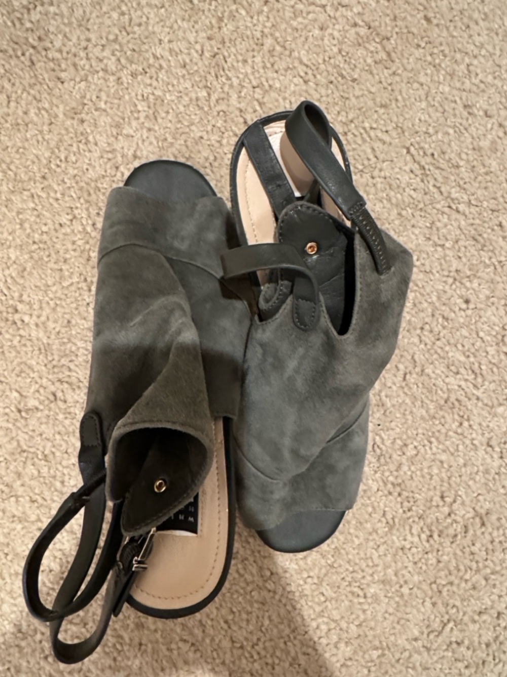 White House Black Market Olive Suede Peep-Toe Block Heel Booties - Picture 14 of 16